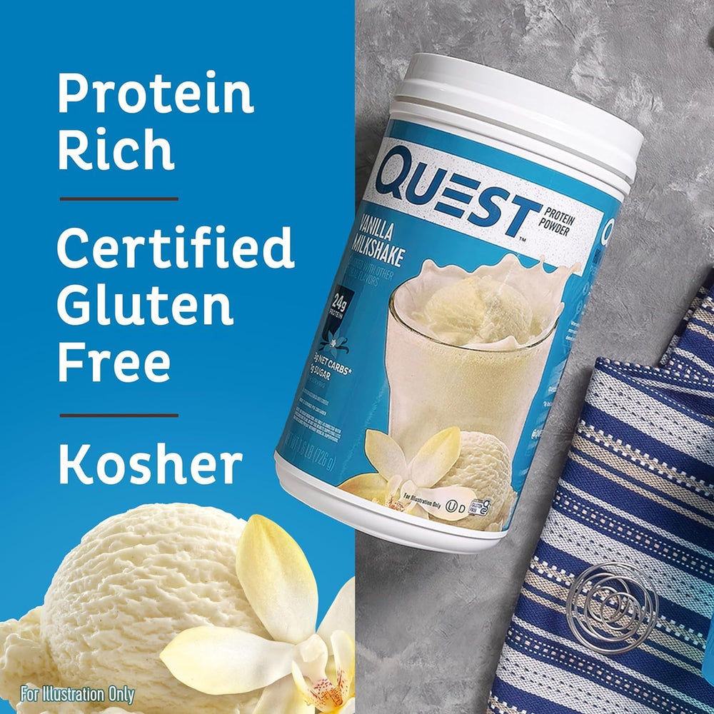 Quest Vanilla Milkshake Protein Powder Bundle, 24g Protein, 1g Sugar, 3 & 1.6 Pound, Low Carb, Gluten Free, 43 & 23 Servings