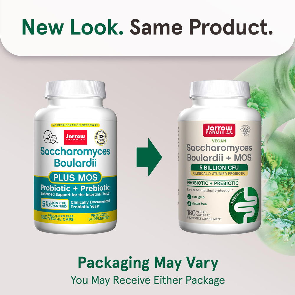 Jarrow Formulas Saccharomyces Boulardii + MOS Probiotics for Digestive Health and Intestinal Tract Support - 5 Billion CFU Per Serving - 180 Delayed Release Caps - Probiotic + Prebiotic - 180 Servings