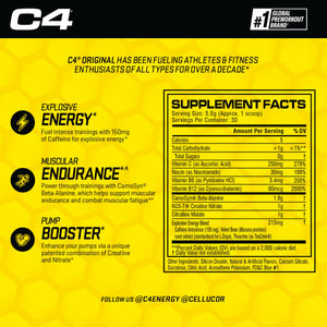 Cellucor C4 Original Pre Workout Powder Frozen Bombsicle Sugar Free Preworkout Energy for Men & Women 150mg Caffeine + Beta Alanine + Creatine - 30 Servings (Packaging May Vary)