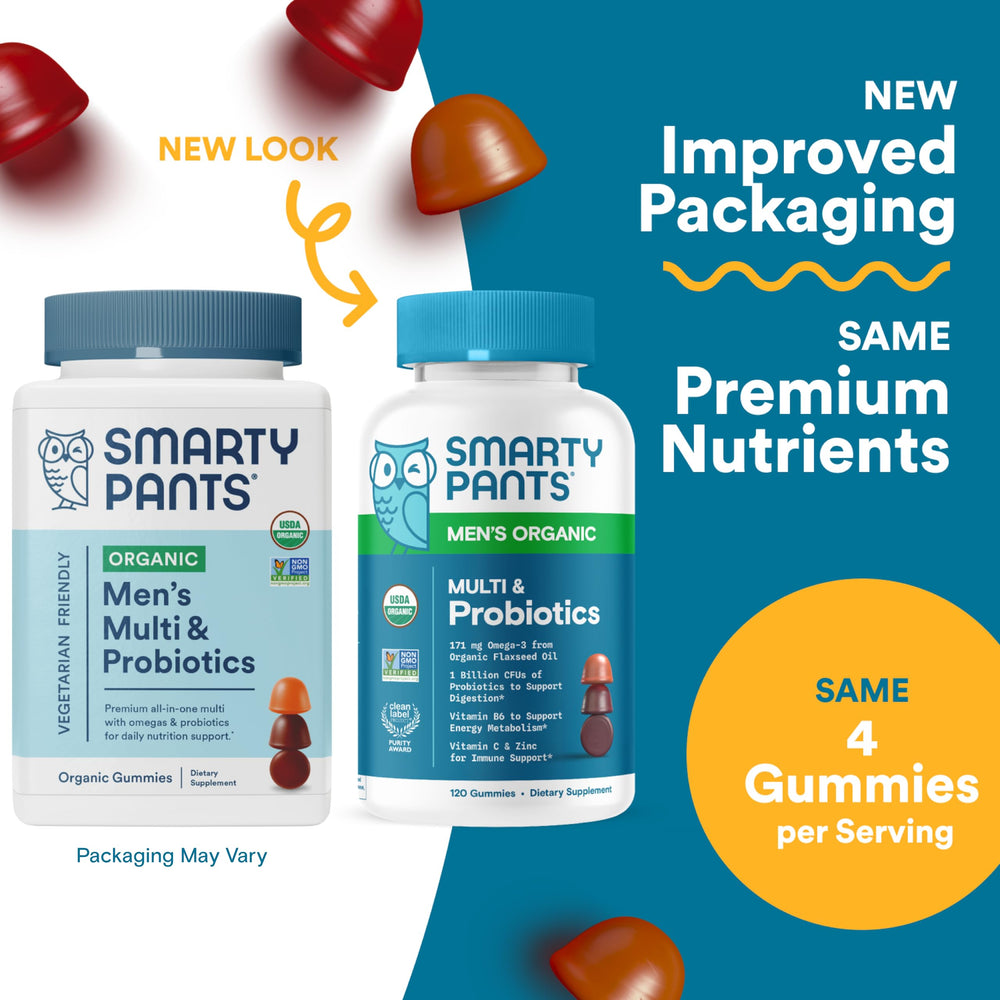 SmartyPants Multivitamin for Men, Organic Gummies: Methylfolate, Omega 3 (ALA), Vitamin D3, C, Vitamin B12, B6, A, K & Zinc for Immune Support, Biotin, Vegetarian, 120 Gummies (30 Day Supply)