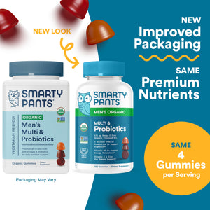 SmartyPants Multivitamin for Men, Organic Gummies: Methylfolate, Omega 3 (ALA), Vitamin D3, C, Vitamin B12, B6, A, K & Zinc for Immune Support, Biotin, Vegetarian, 120 Gummies (30 Day Supply)