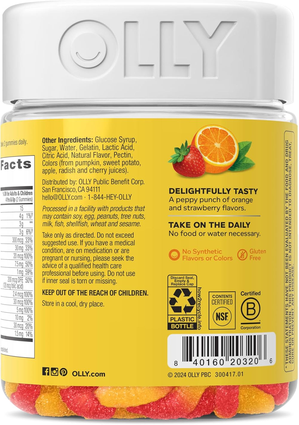 OLLY Kids Multivitamin Gummy Worms, Overall Health and Immune Support, Vitamins and Minerals A, C, D, E, Bs and Zinc, Chewable Supplement, Sour Fruit Punch, 45 Day Supply (70 Count)