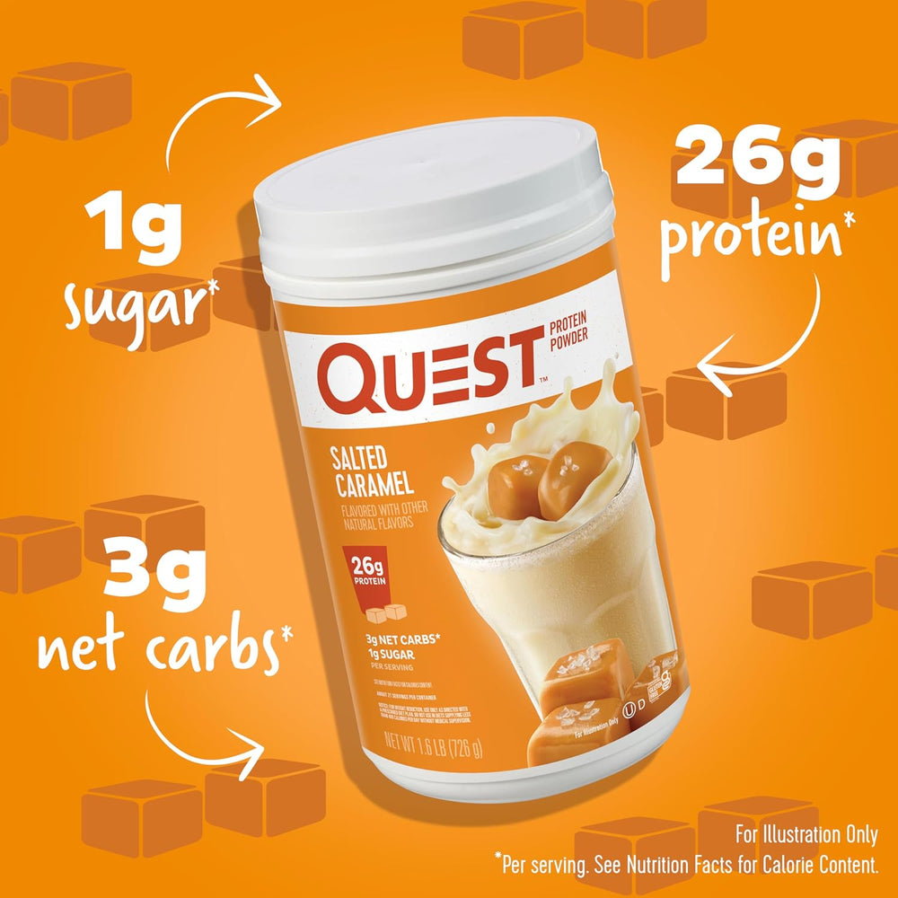 Quest Nutrition Vanilla Milkshake Protein Powder, 24g of Protein, 1g of Sugar, Low Carb, Gluten Free, 3 Pound, 43 servings & Salted Caramel Protein Powder; 26g Protein; 1g Sugar; Low Carb; Gluten Free