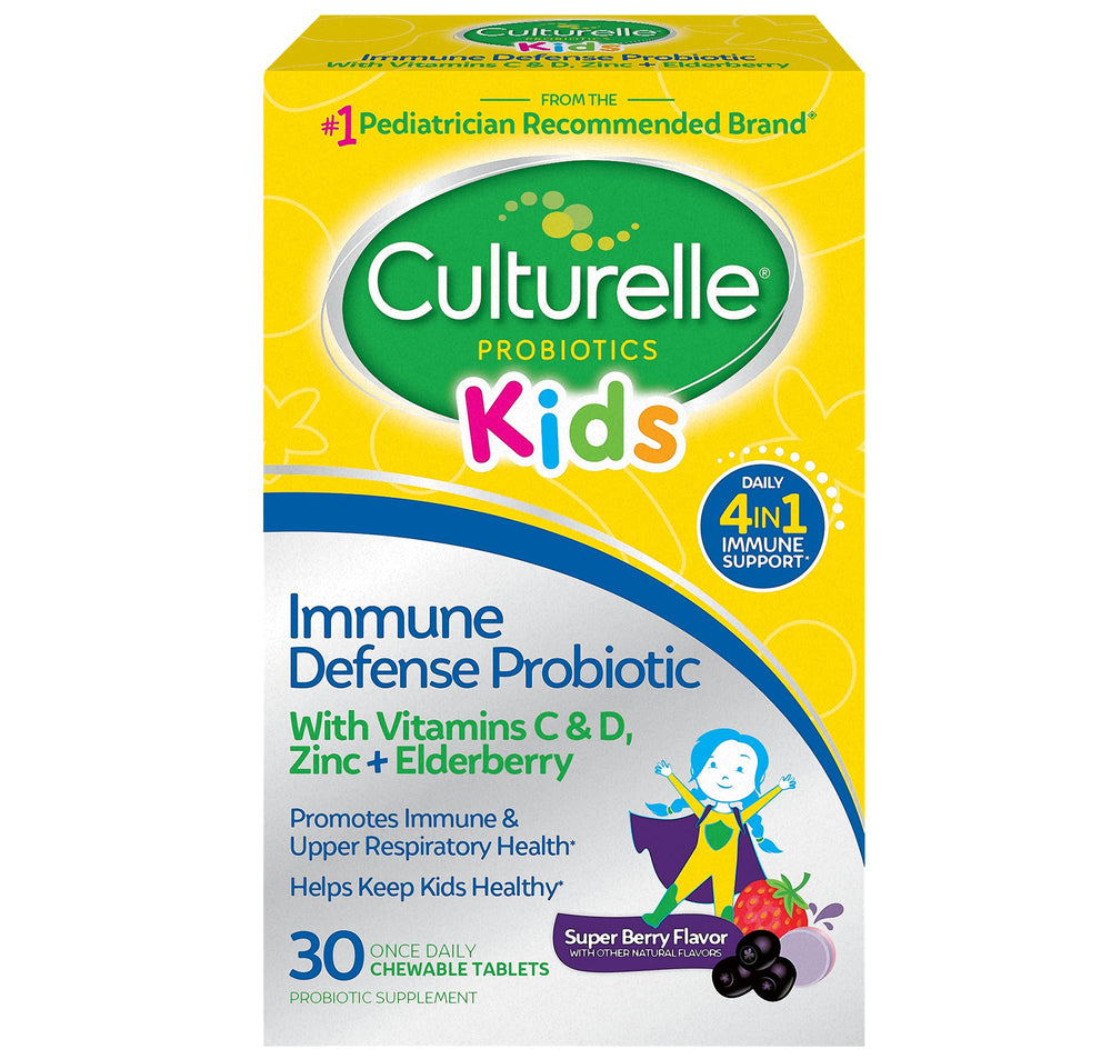 Culturelle Immune Defense Probiotic with Vitamin C, Vitamin D and Zinc + Elderberry, Non-GMO, 4-in-1 Immune Support for Kids Ages 3+*, Mixed Berry Chewables, 60 Count