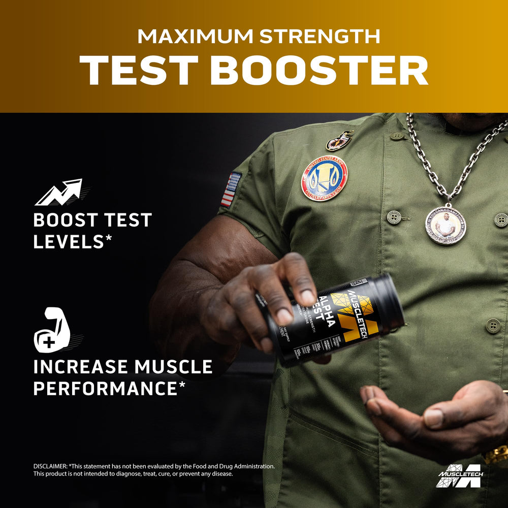 MuscleTech Testosterone Booster for Men, AlphaTest - T-Boost Mens Supplement with Tribulus Terrestris & Boron - Daily Male Gym Workout Supplements for Muscle Growth, Stamina & Energy - 240 Pills