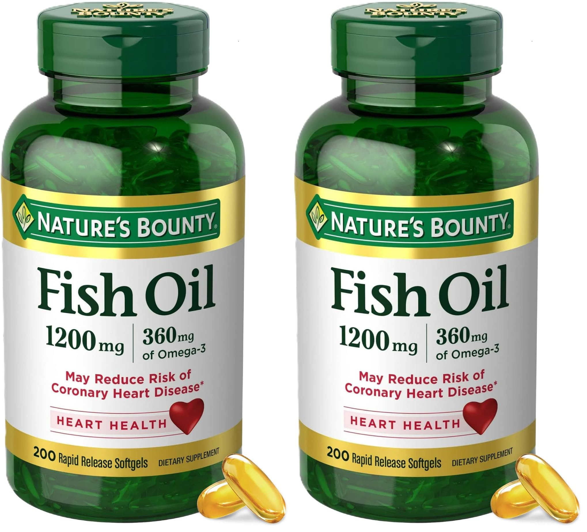 Nature's Bounty Fish Oil Omega 3 Supplements - Supports Heart Health, 1200 Mg Fish Oil, Omega-3, 200 Softgels (Pack of 1)