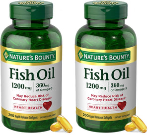 Nature's Bounty Fish Oil Omega 3 Supplements - Supports Heart Health, 1200 Mg Fish Oil, Omega-3, 200 Softgels (Pack of 1)