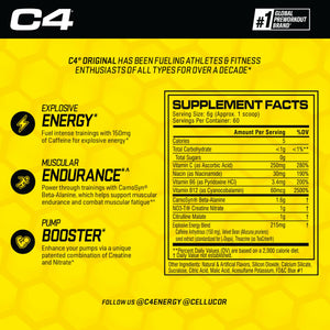 Cellucor C4 Original Pre Workout Powder Frozen Bombsicle Sugar Free Preworkout Energy for Men & Women 150mg Caffeine + Beta Alanine + Creatine - 30 Servings (Packaging May Vary)