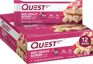 Quest Cookies & Cream and White Chocolate Raspberry Protein Bars Bundle, 18-20g Protein, 1g Sugar, Gluten Free, Keto Friendly, 12 Count