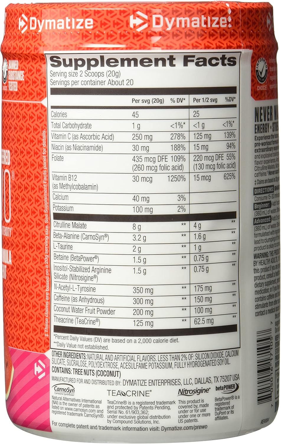 Dymatize Pre Workout Supplement, Cherry Watermelon, 400 Gram