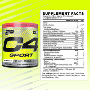 Cellucor C4 Sport Pre Workout Powder - NSF Certified for Sport - Elite Hydration - 200mg Caffeine + Creatine + Beta-Alanine - Electrolytes and Energy Supplement - Watermelon, 20 Servings