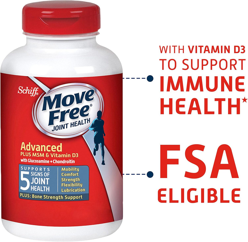 Glucosamine Chondroitin MSM & Vitamin D3 Joint Health Supplement, Move Free Advanced Joint Support Tablets For Men & Women (80cnt box), With Vitamin D3 To Support Bone & Immune Health