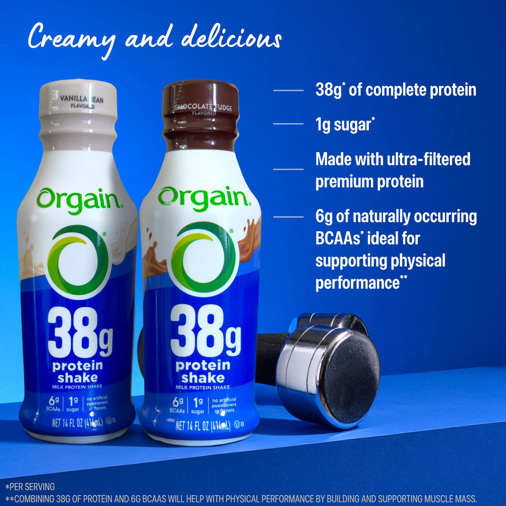 Orgain 38g High Protein Shake, Dairy Isolate Protein Milk, Vanilla, 6g BCAAs, 1g Sugar Per Serving, Meal Replacement, Ready to Drink, Keto Friendly, Gluten-Free 14 Fl Oz (Pack of 12)