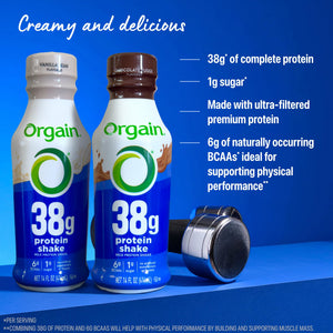 Orgain 38g High Protein Shake, Dairy Isolate Protein Milk, Vanilla, 6g BCAAs, 1g Sugar Per Serving, Meal Replacement, Ready to Drink, Keto Friendly, Gluten-Free 14 Fl Oz (Pack of 12)