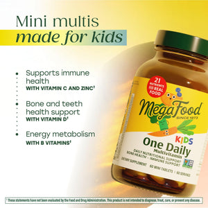 MegaFood Kids One Daily Multivitamin - Convenient Mini Multivitamin for Kids - with Zinc, Vitamins C, B & D - Vegetarian, Gluten Free, Non GMO - 30 Tablets, 30 Servings