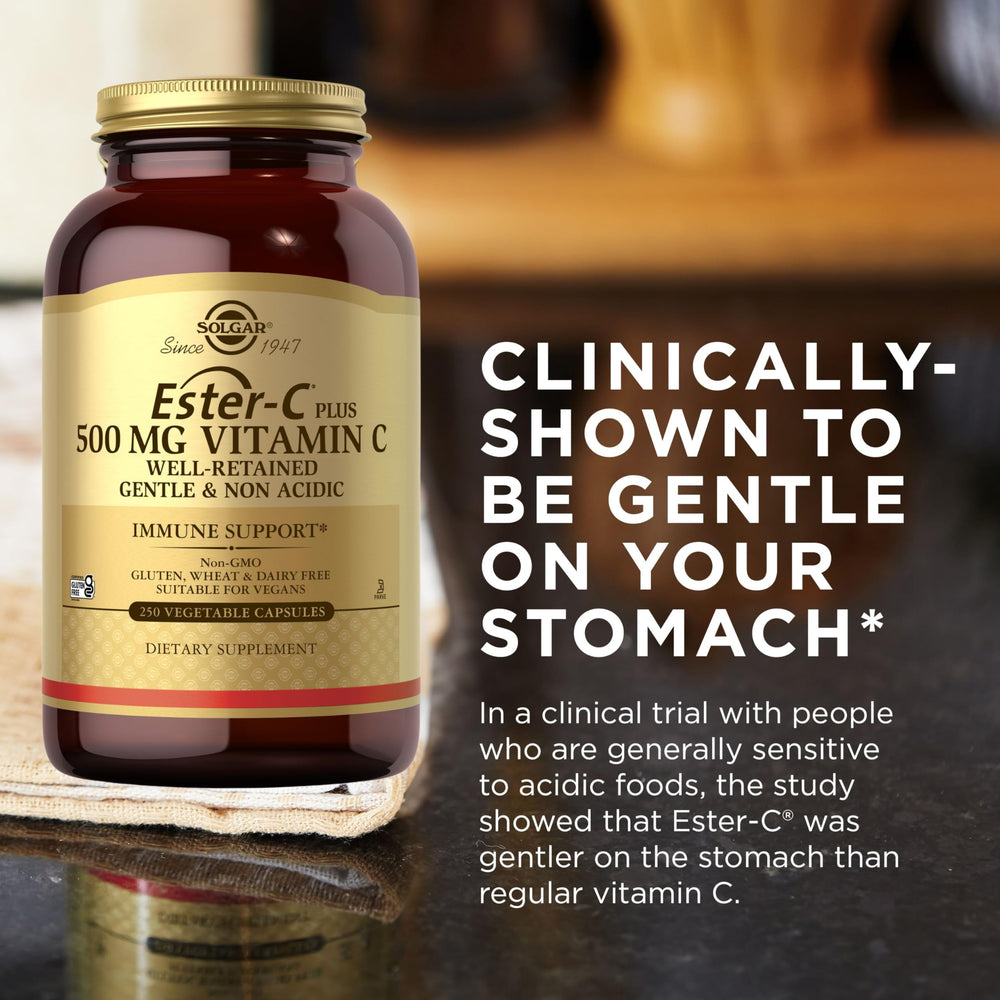 Solgar Ester-C Plus 500 mg Vitamin C (Ascorbate Complex), 250 Vegetable Capsules - Gentle & Non Acidic - Antioxidant & Immune Support - Non GMO, Vegan, Gluten Free, Kosher - 250 Servings