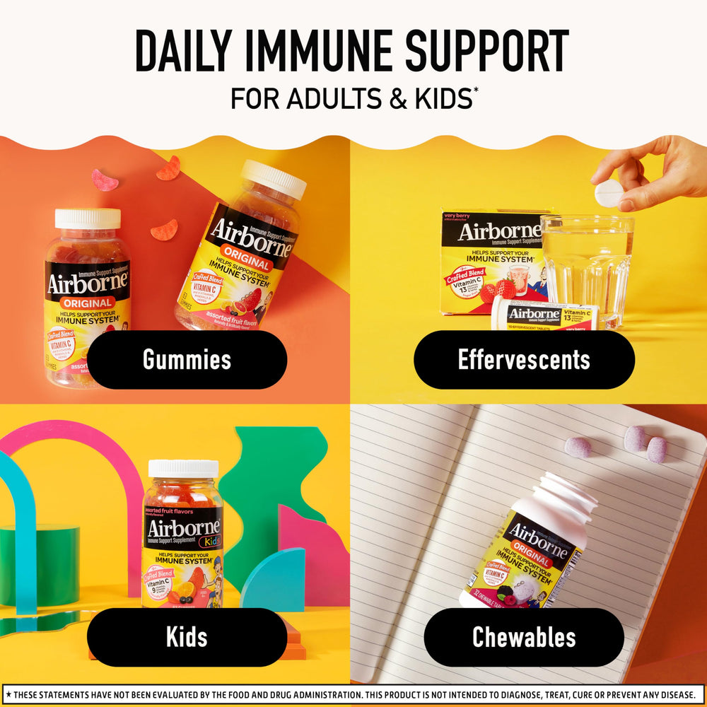 Vitamin C 1000mg (per serving) - Airborne Very Berry Effervescent Tablets (36 count in a box), Gluten-Free Immune Support Supplement, With Vitamins A C E, ZINC, Selenium, Echinacea & Ginger