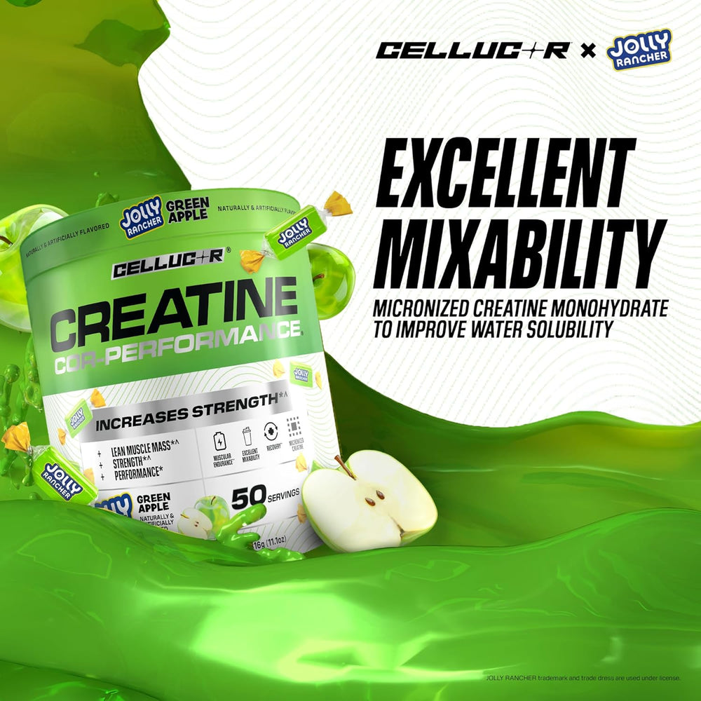 Cellucor Creatine Powder, Jolly Rancher Green Apple - Increases Strength, Lean Muscle Mass & Endurance, Micronized Creatine for Fast Absorption, 5g Creatine per Serving, 50 Servings