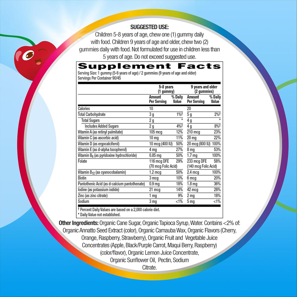 Centrum Kids' Organic Multigummies, Kids Multivitamin Gummies, Organic Multivitamin for Kids with Essential Nutrients for Immune Support, Muscle Function, and Brain Health - 90 Count