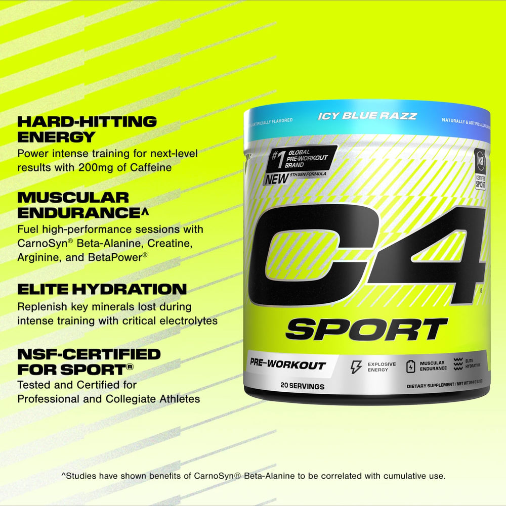 Cellucor C4 Sport Pre Workout Powder - NSF Certified for Sport - Elite Hydration - 200mg Caffeine + Creatine + Beta-Alanine - Electrolytes and Energy Supplement - Watermelon, 20 Servings