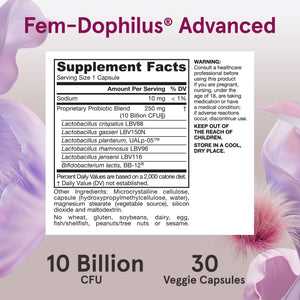 Jarrow Formulas Fem-Dophilus Advanced Probiotics 10 Billion CFU with 6 Science-Backed Strains, for Vaginal, Urinary Tract, Digestive, and Immune Support, 30 Veggie Capsules, Shelf-Stable, Pack of 12