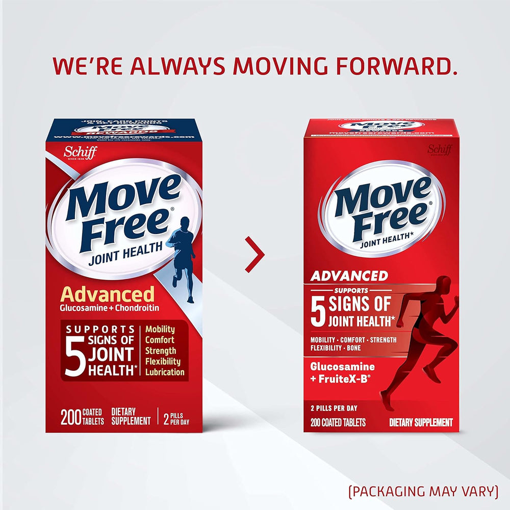 Move Free Advanced Glucosamine Chondroitin + Calcium Fructoborate Joint Support Supplement, Supports Mobility Comfort Strength Flexibility & Bone - 200 Tablets (100 servings)*
