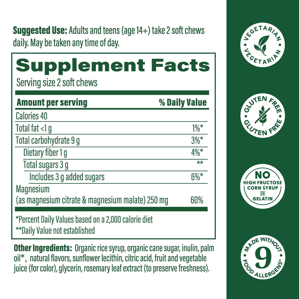 MegaFood Relax + Calm Magnesium Supplement - Soft Chews with Magnesium Citrate & Malate for Heart Health, Muscle Tension & More - Vegetarian - Grape-Flavor - 30 Chews (15 Servings) (Pack of 2)