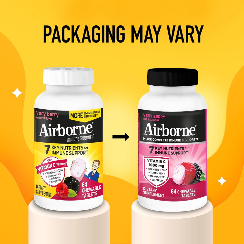 Airborne Berry Chewable Tablets, 64 count - 1000mg of Vitamin C - Immune Support Supplement