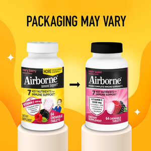 Airborne Berry Chewable Tablets, 64 count - 1000mg of Vitamin C - Immune Support Supplement
