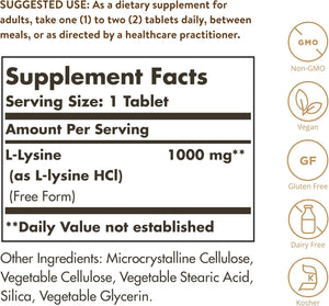Solgar L-Lysine 1000 mg, 100 Tablets - Enhanced Absorption and Assimilation - Promotes Integrity of Skin and Lips - Collagen Support - Amino Acids - Non GMO, Vegan, Gluten Free - 100 Servings