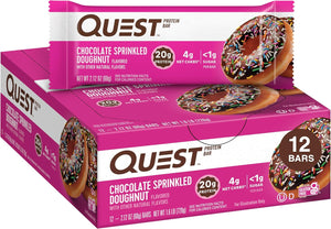 Quest Tortilla Style Protein Chips (Pack of 12) and Chocolate Sprinkled Doughnut Protein Bars (12 Count) Bundle