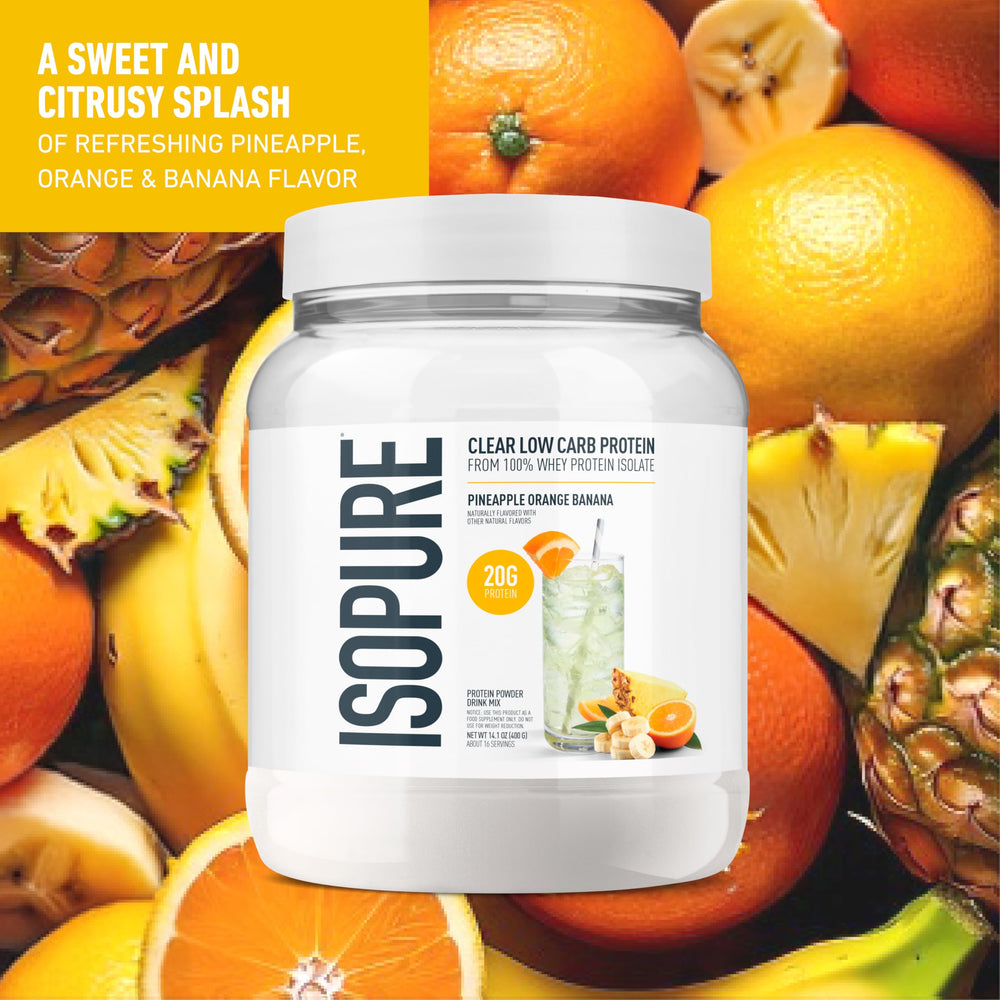 Isopure Clear Whey Isolate Protein Powder, Lactose Free, Gluten Free, Naturally Flavored, Pineapple Orange Banana, 20g Protein Per Serving, 1.9 Lb, 36 Servings (Packaging May Vary)