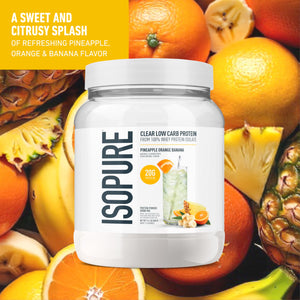 Isopure Clear Whey Isolate Protein Powder, Lactose Free, Gluten Free, Naturally Flavored, Pineapple Orange Banana, 20g Protein Per Serving, 1.9 Lb, 36 Servings (Packaging May Vary)