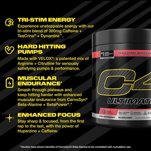 Cellucor C4 Ultimate Pre Workout Powder Strawberry Watermelon - Sugar Free Preworkout Energy Supplement for Men & Women - 300mg Caffeine + 3.2g Beta Alanine + 2 Patented Creatines - 20 Servings