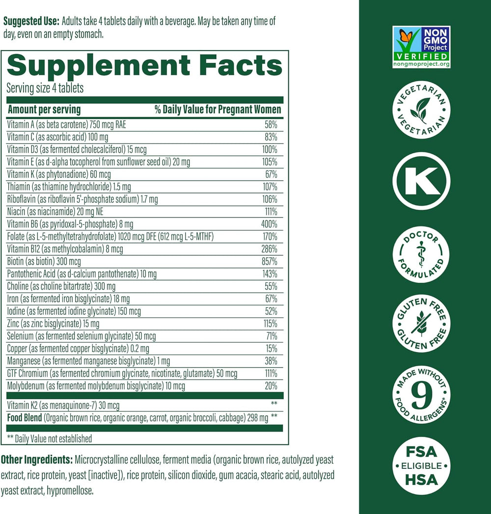 MegaFood Baby & Me 2 Prenatal Multi Minis - Prenatal Vitamins for Women with Choline & Methyl Folate - Gluten-Free, Vegetarian, Pre Natal Multivitamin for Women – 120 Minis Tablets, 30 Servings