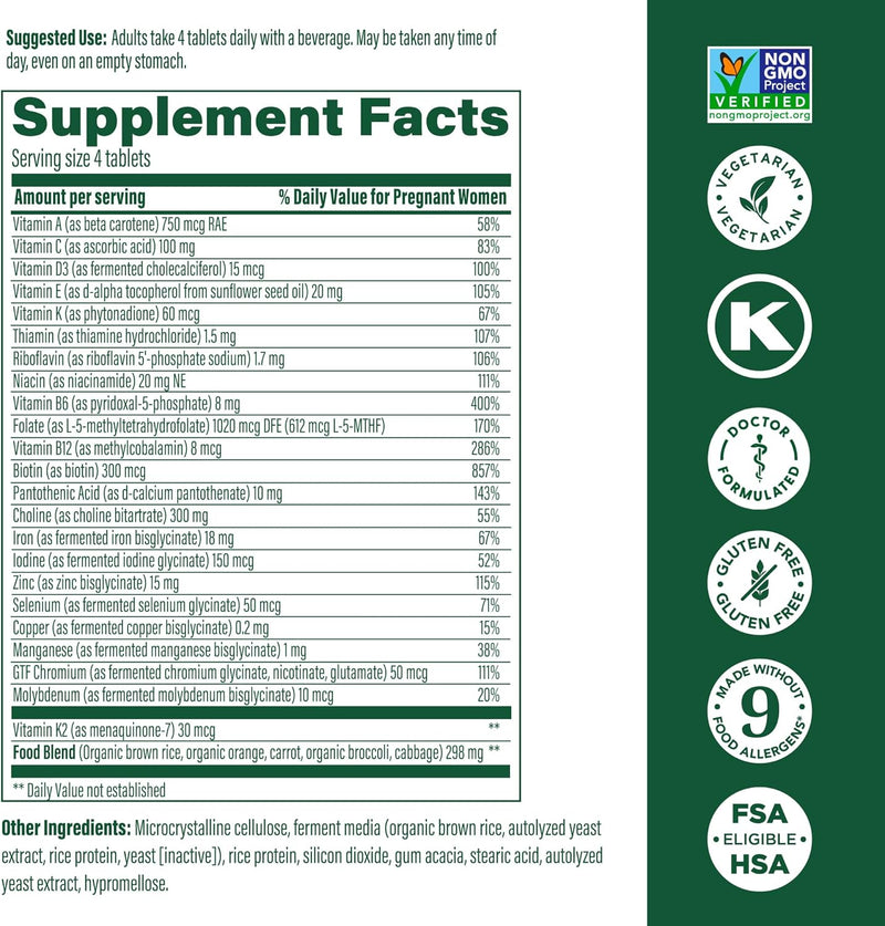 MegaFood Baby & Me 2 Prenatal Multi Minis - Prenatal Vitamins for Women with Choline & Methyl Folate - Gluten-Free, Vegetarian, Pre Natal Multivitamin for Women – 120 Minis Tablets, 30 Servings