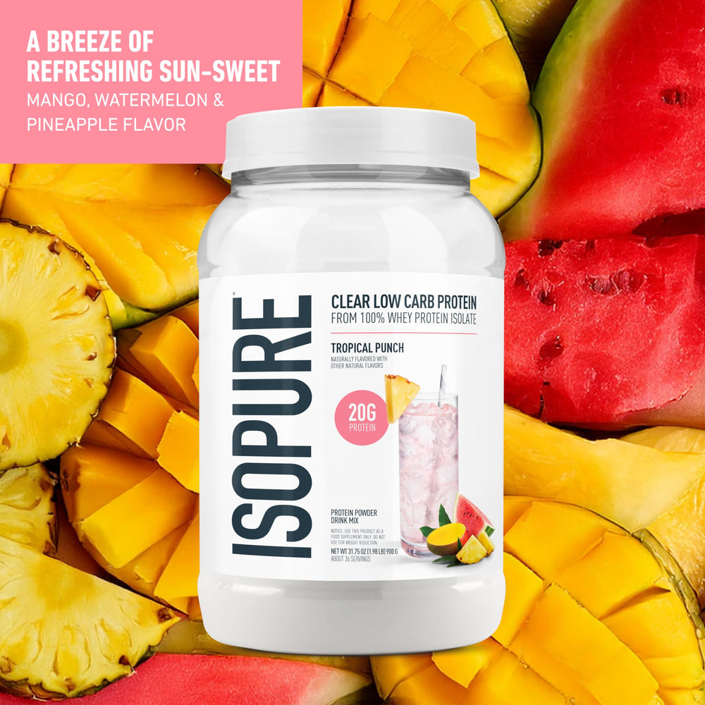 Isopure Clear Whey Isolate Protein Powder, Lactose Free, Gluten Free, Naturally Flavored, Pineapple Orange Banana, 20g Protein Per Serving, 1.9 Lb, 36 Servings (Packaging May Vary)