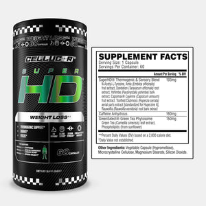 Cellucor SuperHD Thermogenic Fat Burner Weight Loss Supplement, Appetite Suppressant, & Energy Booster Capsimax, Green Tea Extract, 160mg Caffeine & More 60 Capsules (Packaging May Vary)