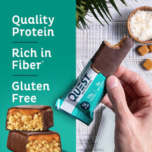 Quest Chocolate Coconut Hero Protein Bar 15g Protein 12 Count and Mini Chocolate Chip Cookie Dough Protein Bars 14 Count