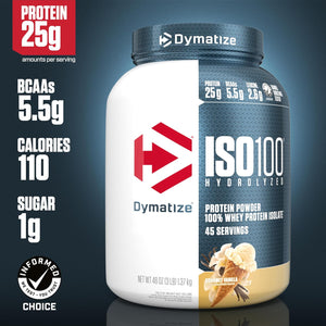 Dymatize ISO 100 Whey Protein Powder Isolate, Gourmet Vanilla (45 Servings)