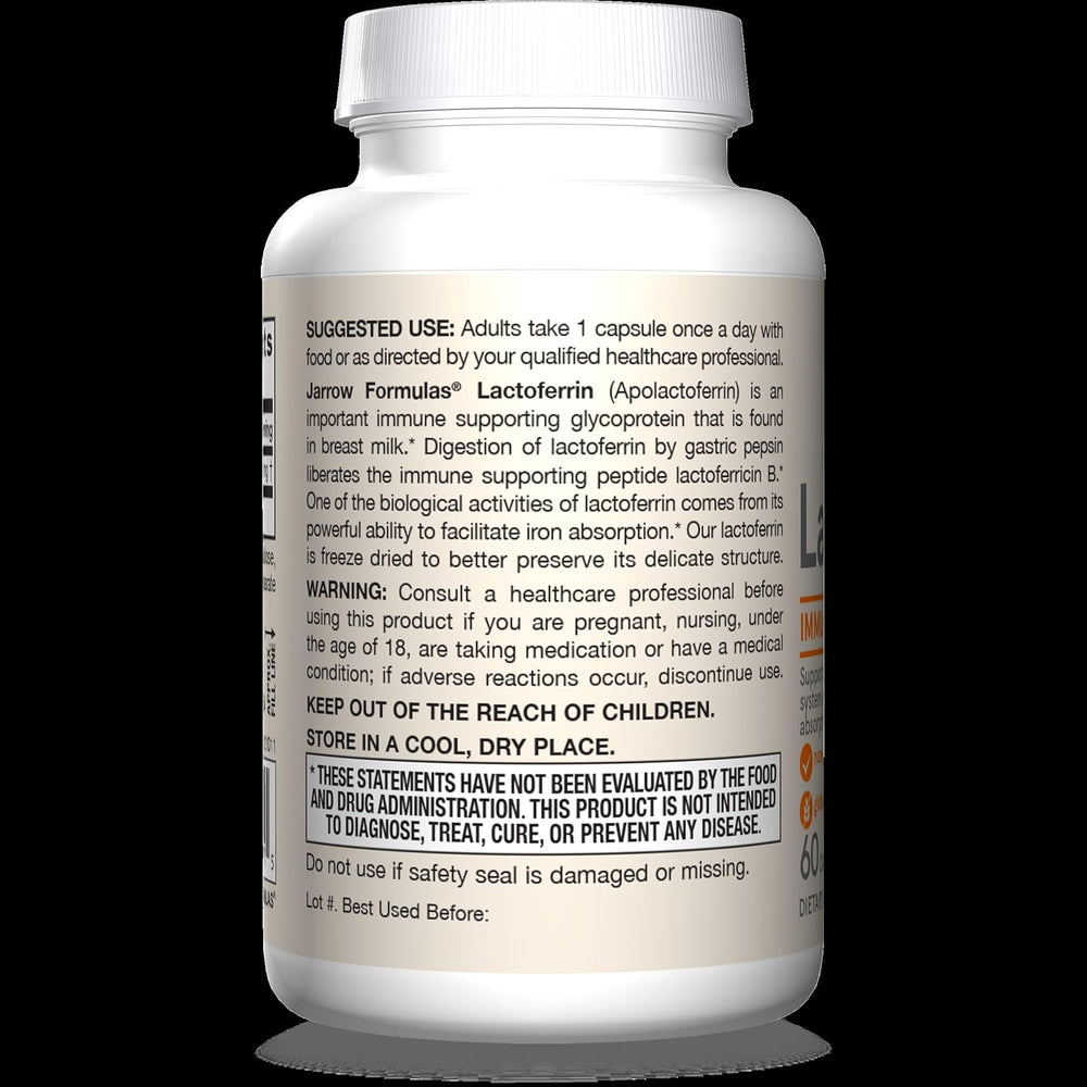 Jarrow Formulas Lactoferrin 250 mg - Immune-Supporting Glycoprotein - for Healthy Immune System Support & Iron Absorption - Freeze Dried - Gluten Free - Non-GMO - 60 Capsules (Servings), Pack of 12