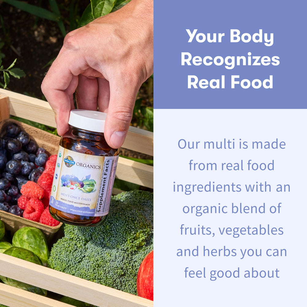 Garden of Life Once Daily Whole Food Multivitamin for Men, Organic Mens Vitamins & Minerals, Vitamin C, Zinc, Vegan, for Health & Well-Being, 30 Tablets