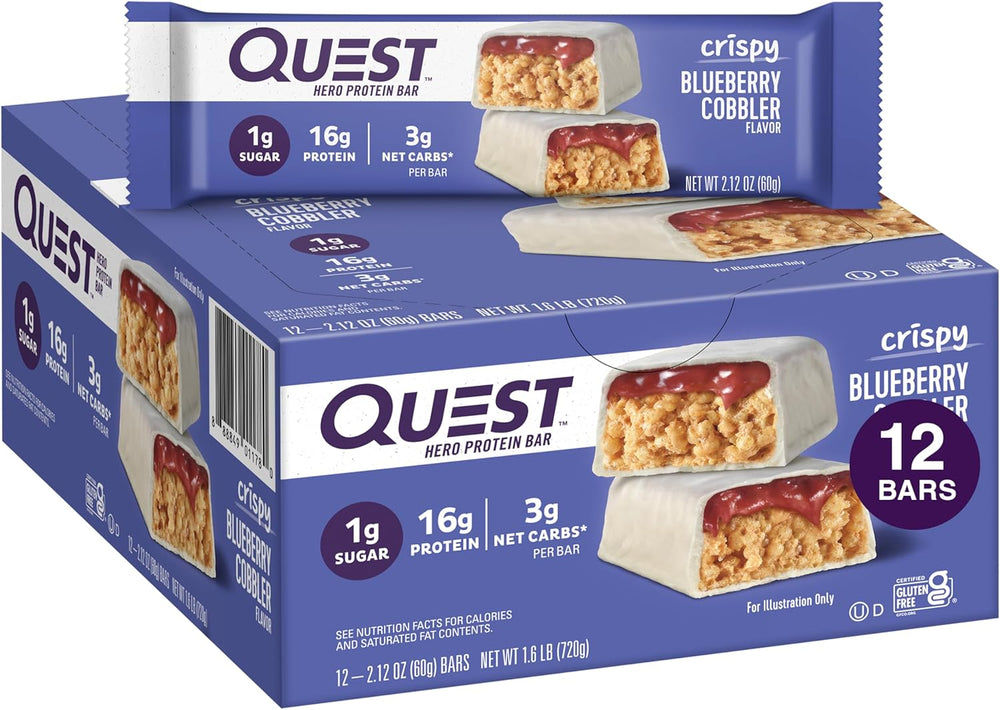 Quest Nutrition Crispy Blueberry Cobbler Hero Protein Bar 16g Protein Twin Pack Strawberry Cake Frosted Cookies 1g Sugar 10g Protein Gluten Free