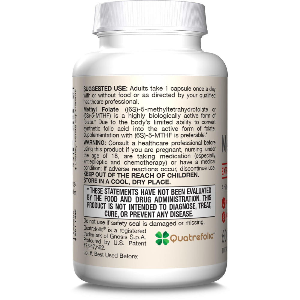 Jarrow Formulas Extra Strength Methyl Folate 400 mcg, Dietary Supplement for Cardiovascular and Neurologic Health Support, 60 Veggie Capsules, 60 Day Supply (Pack of 12)