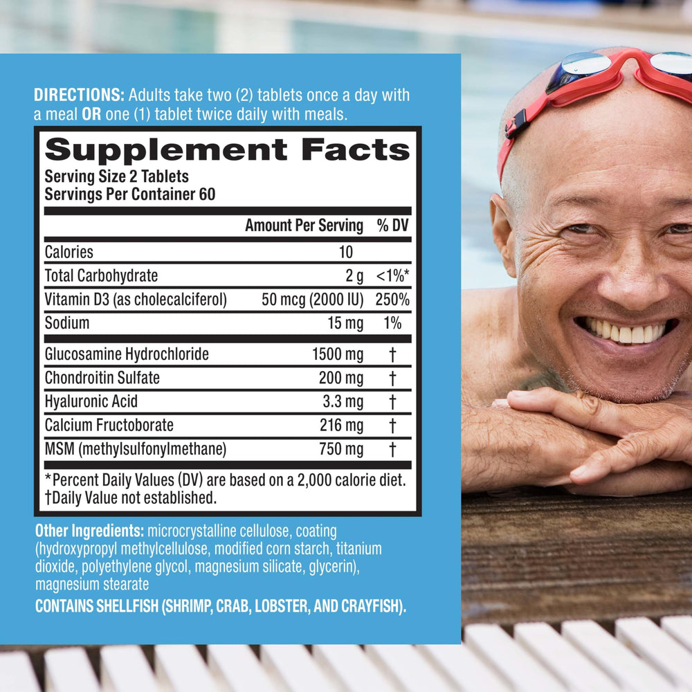 Move Free Advanced Glucosamine Chondroitin MSM + Vitamin D3 Joint Support Supplement, Supports Mobility Comfort Strength Flexibility & Bone + Immune Health - 120 Tablets (60 servings)*