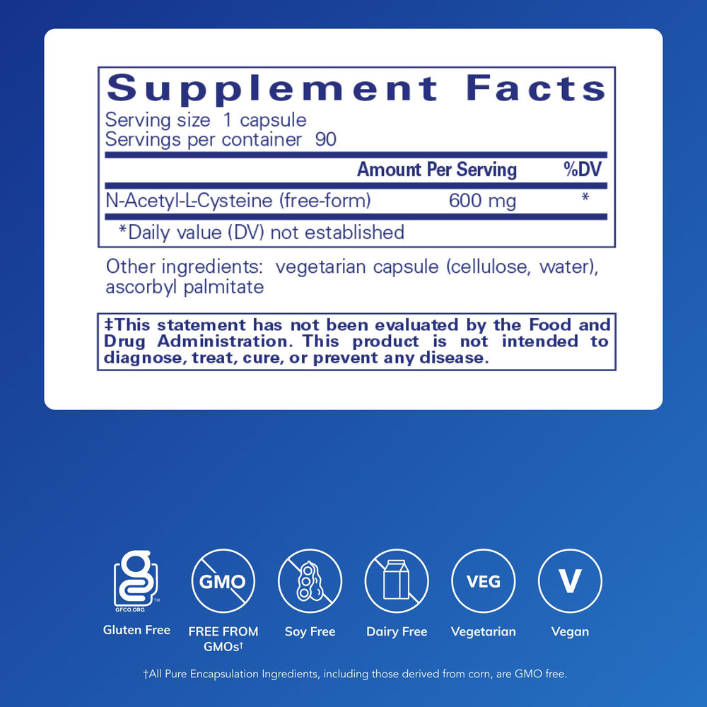Pure Encapsulations NAC 600 mg - N-Acetyl Cysteine NAC Supplement for Lung Health & Immune Support, Liver Support & Antioxidants* - with Freeform N-Acetyl-L-Cysteine - 360 Capsules