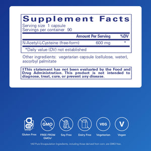 Pure Encapsulations NAC 600 mg - N-Acetyl Cysteine NAC Supplement for Lung Health & Immune Support, Liver Support & Antioxidants* - with Freeform N-Acetyl-L-Cysteine - 360 Capsules