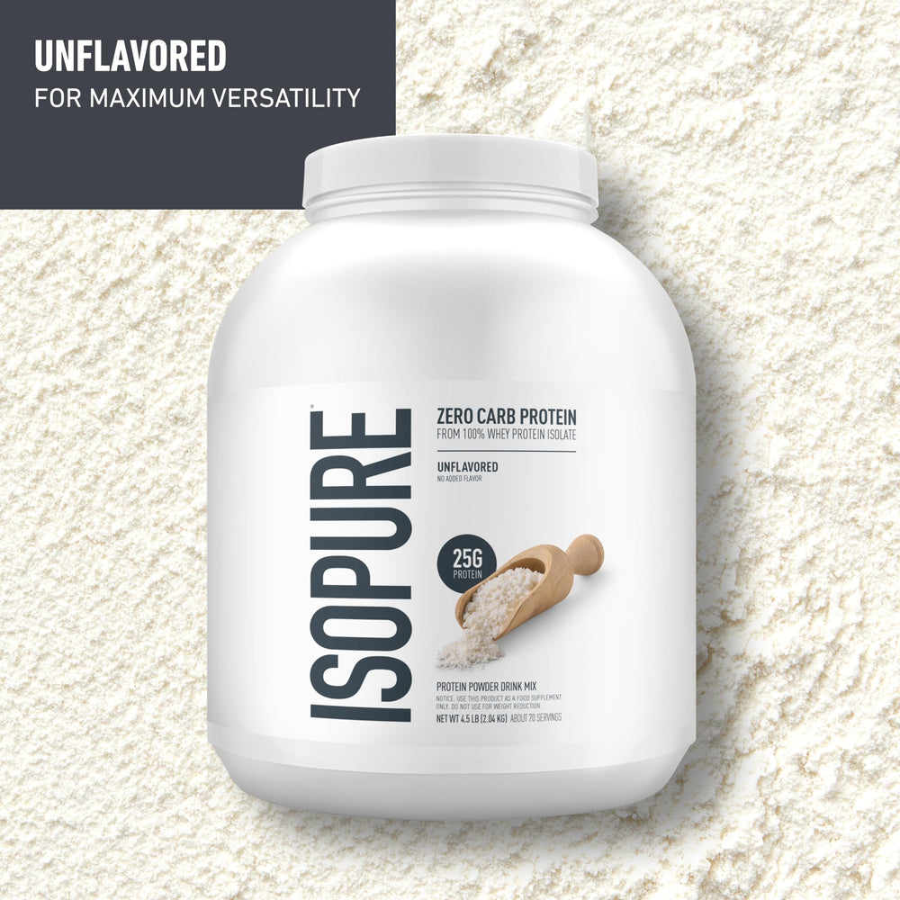 Isopure Zero Carb 100% Pure Whey Isolate Protein Powder, Lactose-Free, Gluten-Free, with Vitamins, Unflavored, 25g Protein Per Serving, 4.5 Lbs, 70 Servings (Packaging May Vary)