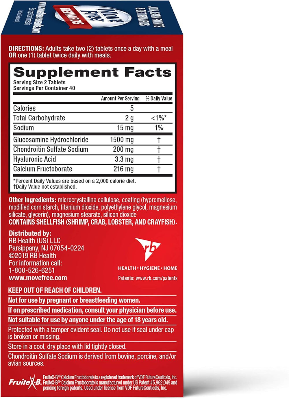 Move Free Advanced Glucosamine Chondroitin + Calcium Fructoborate Joint Support Supplement, Supports Mobility Comfort Strength Flexibility & Bone - 80 Tablets (40 servings)*