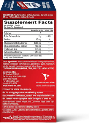 Move Free Advanced Glucosamine Chondroitin + Calcium Fructoborate Joint Support Supplement, Supports Mobility Comfort Strength Flexibility & Bone - 80 Tablets (40 servings)*